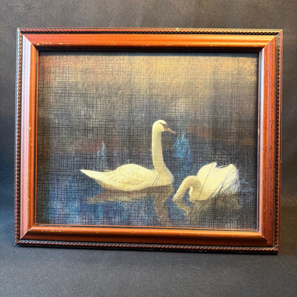 Vintage wood frame with swan print cottagecore cozy gallery wall moody mcm
